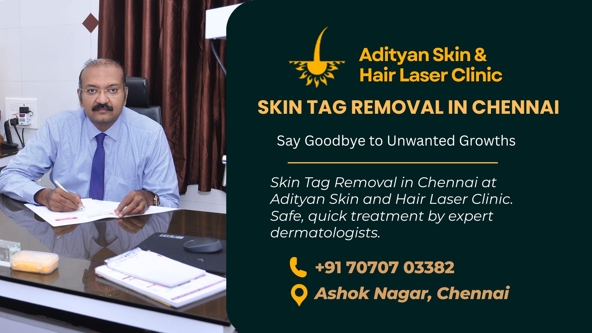 Skin Tag Removal in Chennai at Adityan Skin and Hair Laser Clinic. Safe, quick treatment by expert dermatologists.