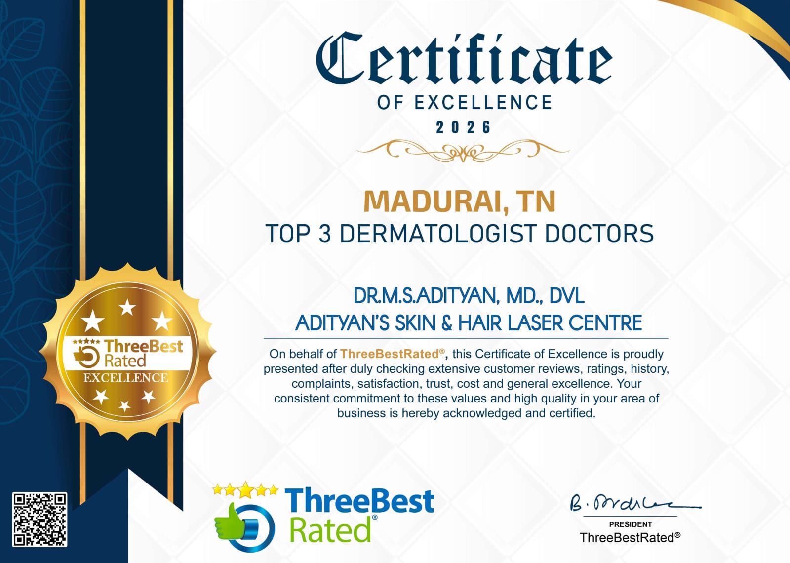 Certificate 1 - Adityan Skin and Hair Clinic