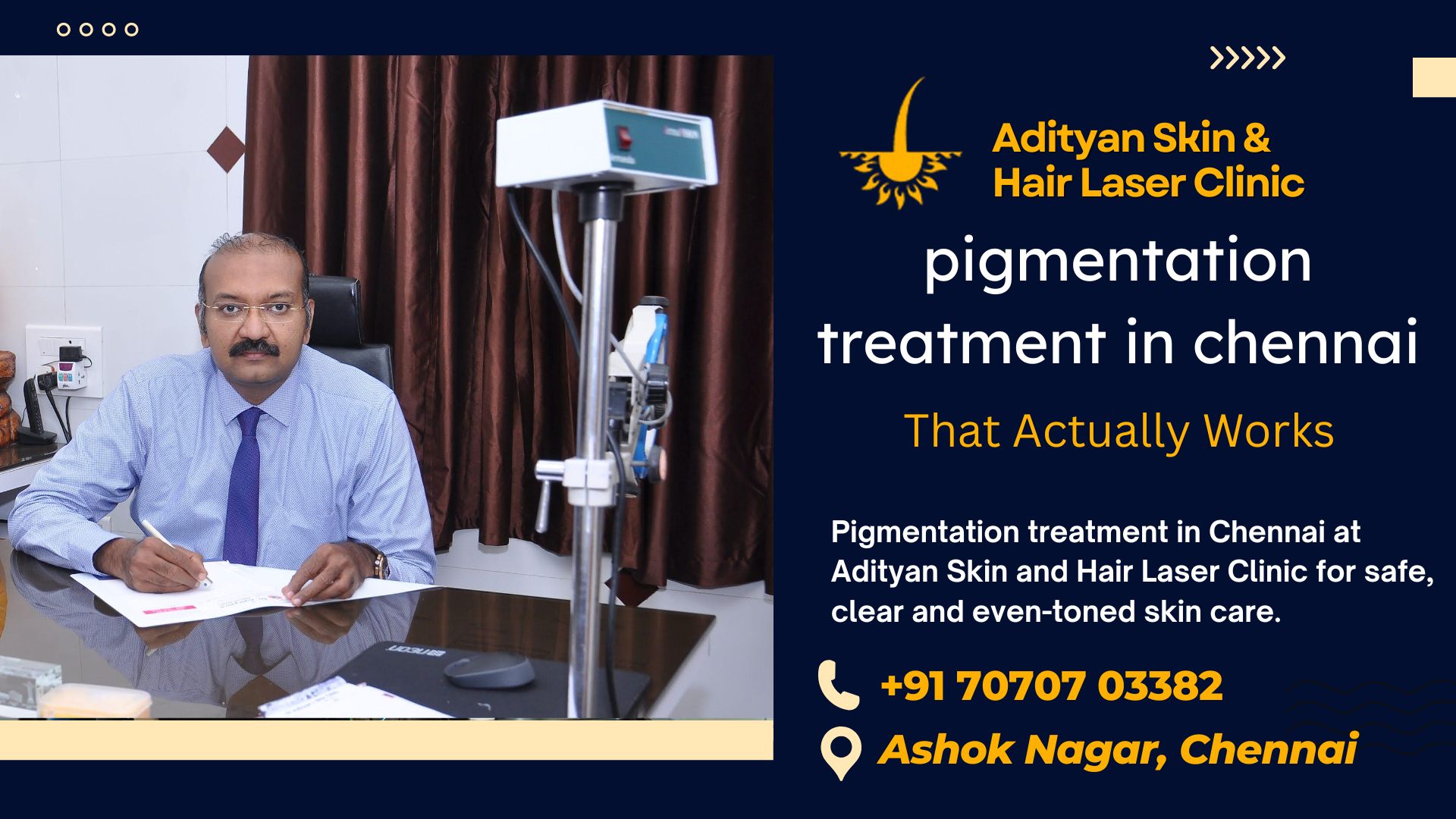 Pigmentation treatment in Chennai at Adityan Skin and Hair Laser Clinic for safe, clear and even-toned skin care.