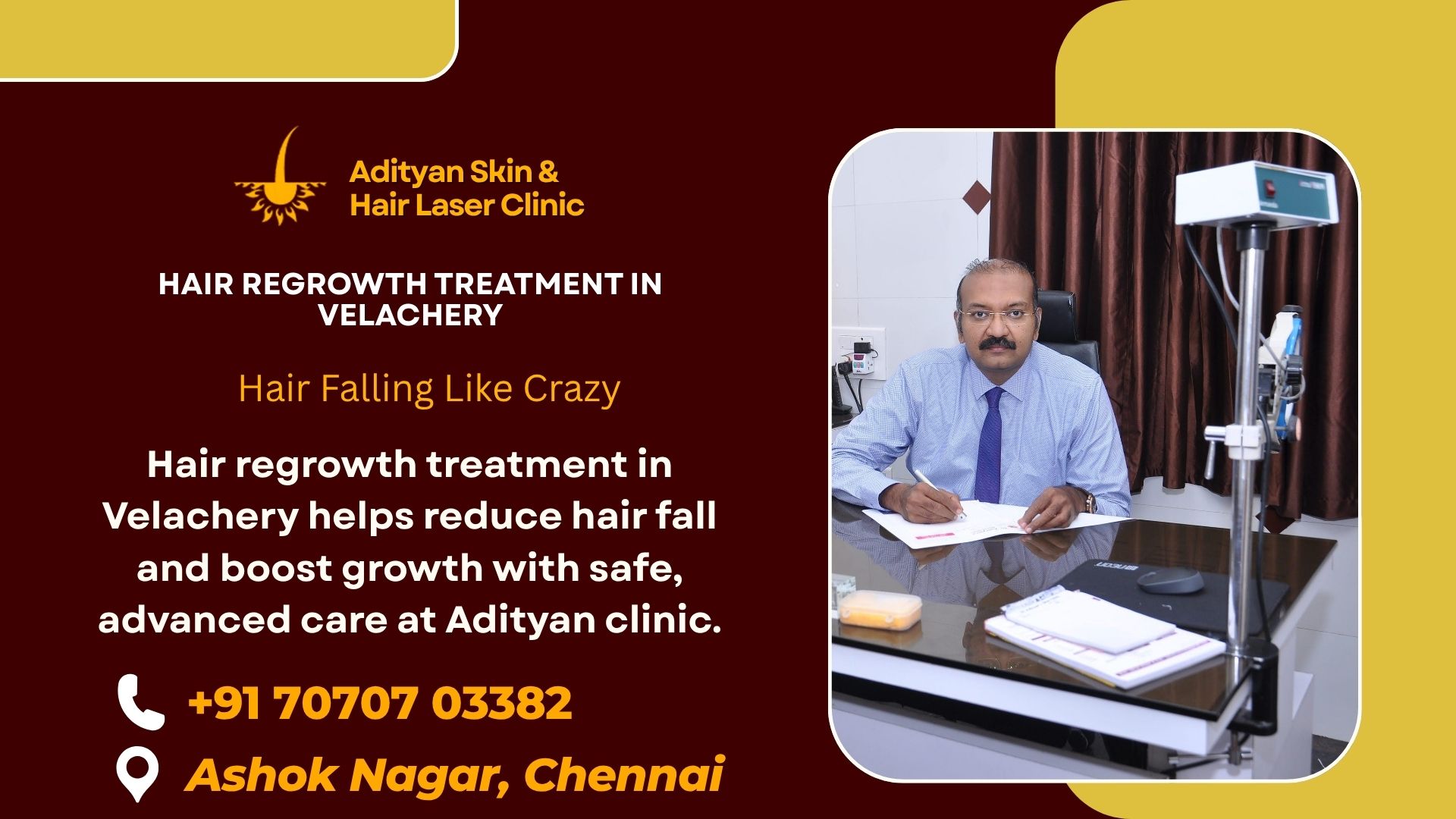 Hair regrowth treatment in Velachery helps reduce hair fall and boost growth with safe, advanced care at Adityan clinic.